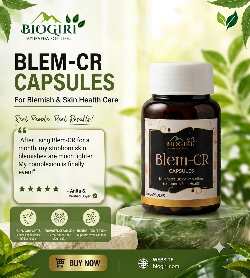 Biogiri Blem-CR Capsules – Ayurvedic Amla, Kutki & Babchi Herbal Formula for Skin Clarity, Pigmentation & Healthy-Looking Skin – 60 Capsules