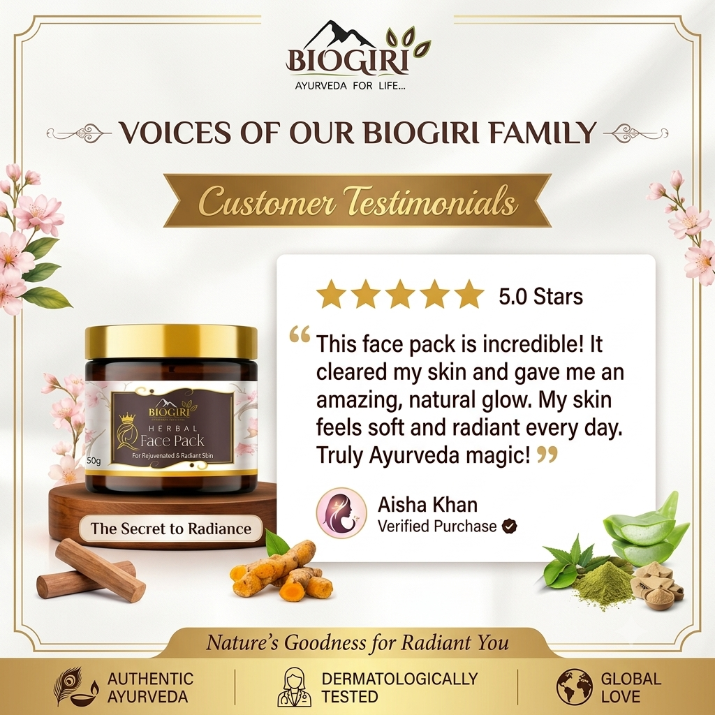 Biogiri Herbal Face Pack – Ayurvedic Neem, Multani Mitti & Lal Chandan Face Pack for Glowing, Clear & Even-Toned Skin – 100g