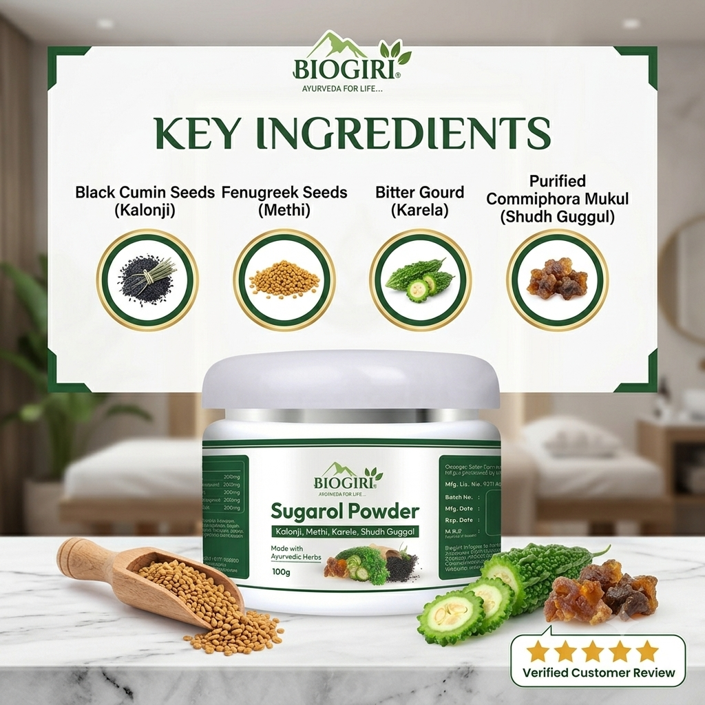 Biogiri Sugarol Powder – Ayurvedic Herbal Blend with Karela, Methi, Kalonji & Guggul for Healthy Blood Sugar, Metabolism & Digestive Support – 100g