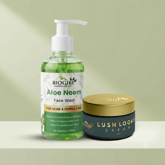 Biogiri Lush Looks Cream Combo with Neem Face Wash – Neem, Aloe Vera & Kumkumadi Ayurvedic Skincare Combo