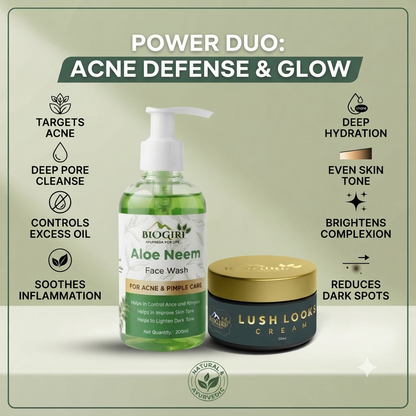Biogiri Lush Looks Cream Combo with Neem Face Wash – Neem, Aloe Vera & Kumkumadi Ayurvedic Skincare Combo
