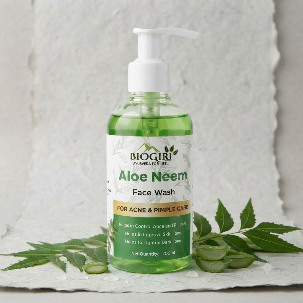 Biogiri Herbal Neem Aloe Face Wash – Ayurvedic Neem & Aloe Vera Face Cleanser for Oily & Acne-Prone Skin – 100ml