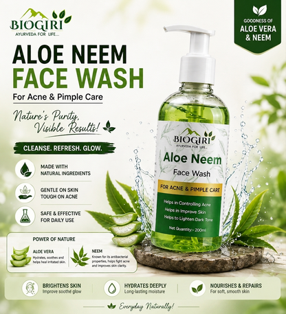 Biogiri Herbal Neem Aloe Face Wash – Ayurvedic Neem & Aloe Vera Face Cleanser for Oily & Acne-Prone Skin – 100ml
