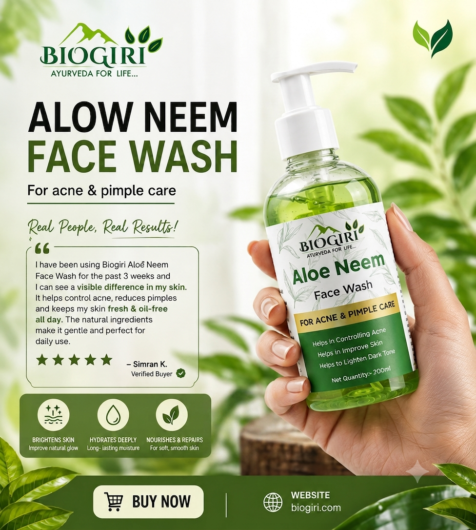 Biogiri Herbal Neem Aloe Face Wash – Ayurvedic Neem & Aloe Vera Face Cleanser for Oily & Acne-Prone Skin – 100ml