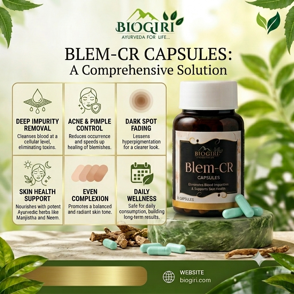 Biogiri Blem-CR Capsules – Ayurvedic Amla, Kutki & Babchi Herbal Formula for Skin Clarity, Pigmentation & Healthy-Looking Skin – 60 Capsules