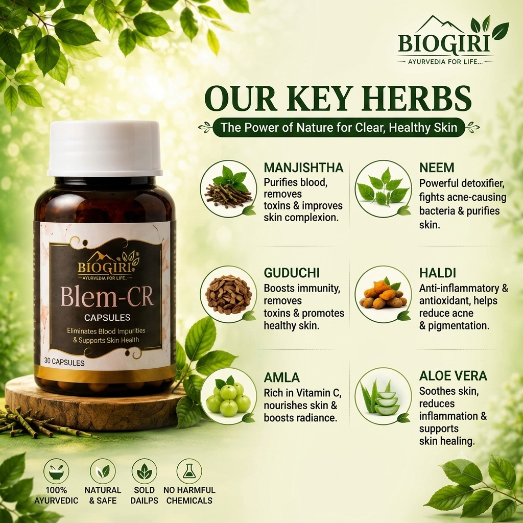 Biogiri Blem-CR Capsules – Ayurvedic Amla, Kutki & Babchi Herbal Formula for Skin Clarity, Pigmentation & Healthy-Looking Skin – 60 Capsules