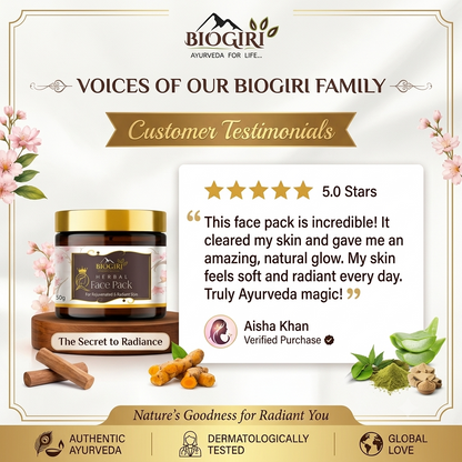 Biogiri Herbal Face Pack – Ayurvedic Neem, Multani Mitti & Lal Chandan Face Pack for Glowing, Clear & Even-Toned Skin – 100g