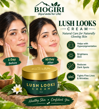 Biogiri Lush Looks Cream Powered by Kumkumadi Oil for Hyperpigmentation & Dark circles- Suitable for All Skin Types