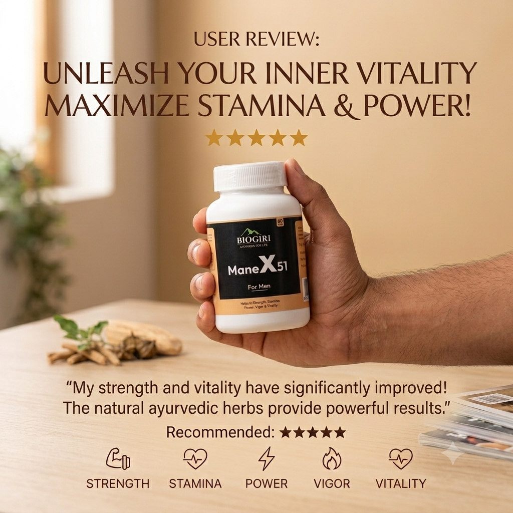 Biogiri Manex 51 Capsules – Ayurvedic Herbal Blend with Salam Panja, Akarkara & Jaiphal for Men’s Strength, Stamina & Vitality – 60 Capsules