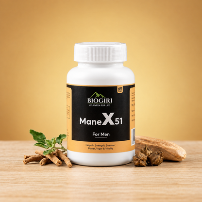 Biogiri Manex 51 Capsules – Ayurvedic Herbal Blend with Salam Panja, Akarkara & Jaiphal for Men’s Strength, Stamina & Vitality – 60 Capsules