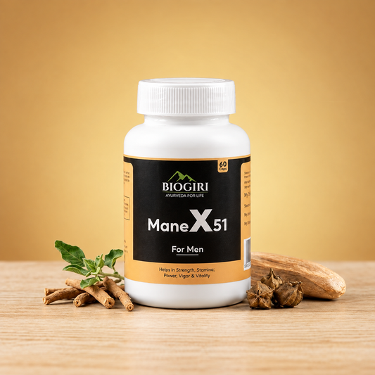 Biogiri Manex 51 Capsules – Ayurvedic Herbal Blend with Salam Panja, Akarkara & Jaiphal for Men’s Strength, Stamina & Vitality – 60 Capsules
