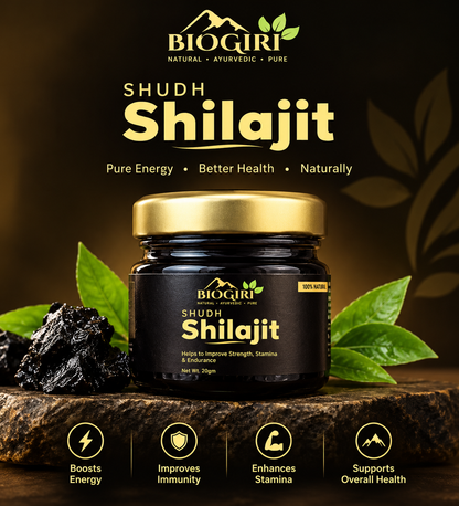 Biogiri Shudh Shilajit – Pure Ayurvedic Shilajit for Energy, Strength & Stamina Support – 10g