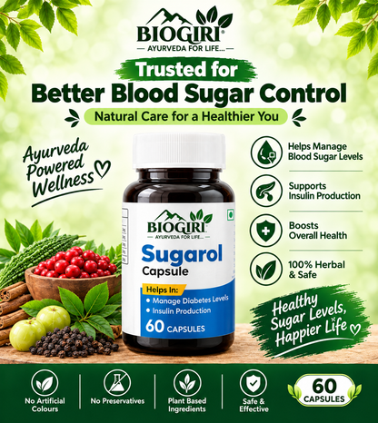 Biogiri Sugarol Capsules – Ayurvedic Karela, Methi & Kalonji Herbal Formula for Healthy Blood Sugar, Glucose & Metabolic Support – 60 Capsules